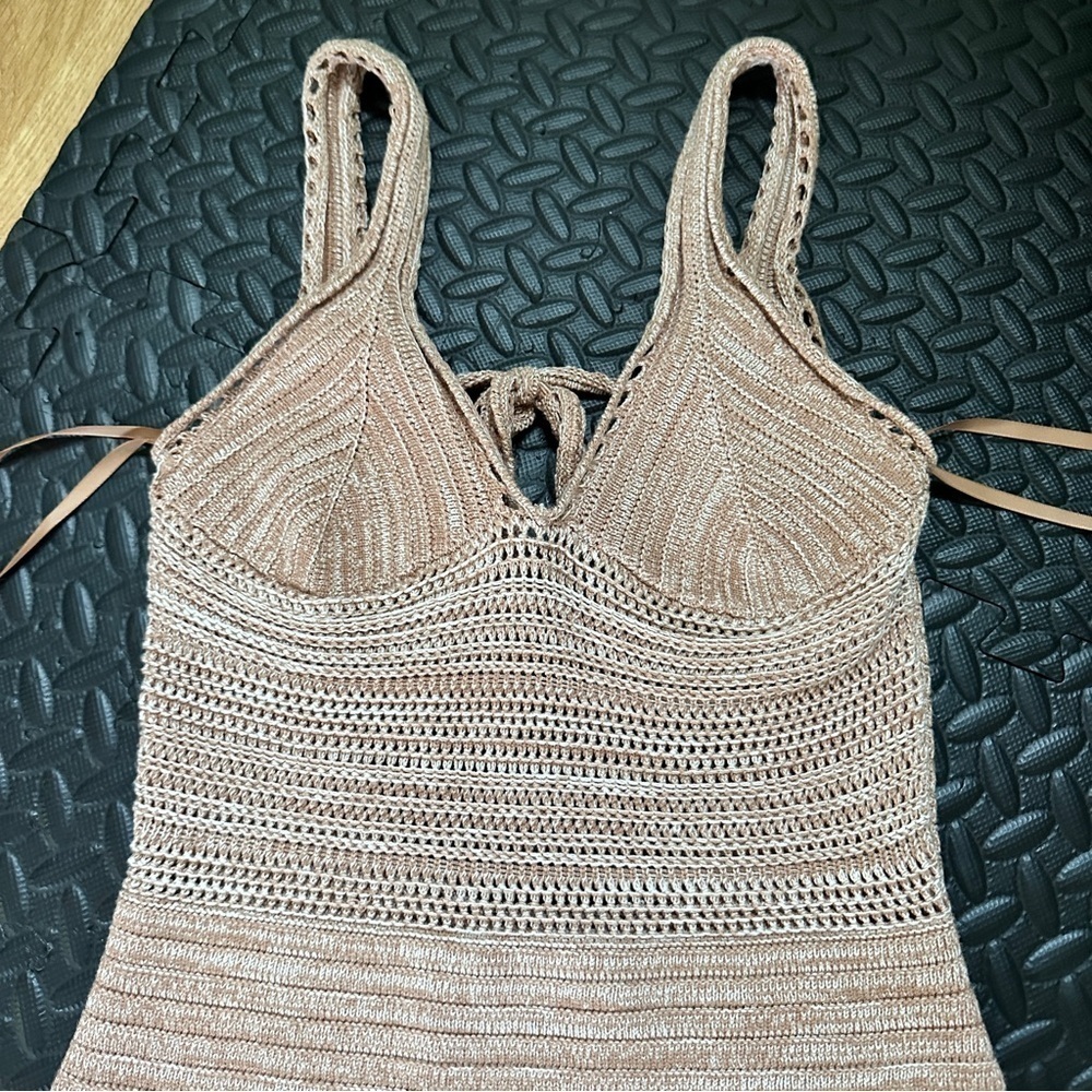 Torn BY Ronny Kobo Size Small Tan/Cream Knit Maxi Dress - Picture 5 of 8